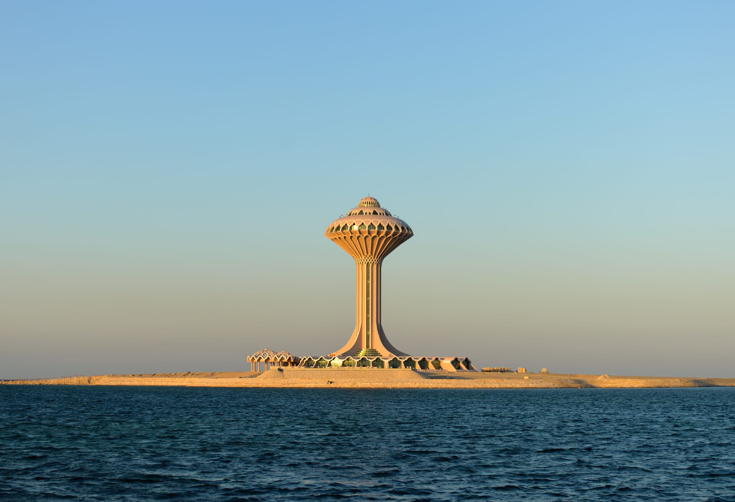 The Al Khobar water tower on the Gulf shore, the landmark of the southernmost of the three cities