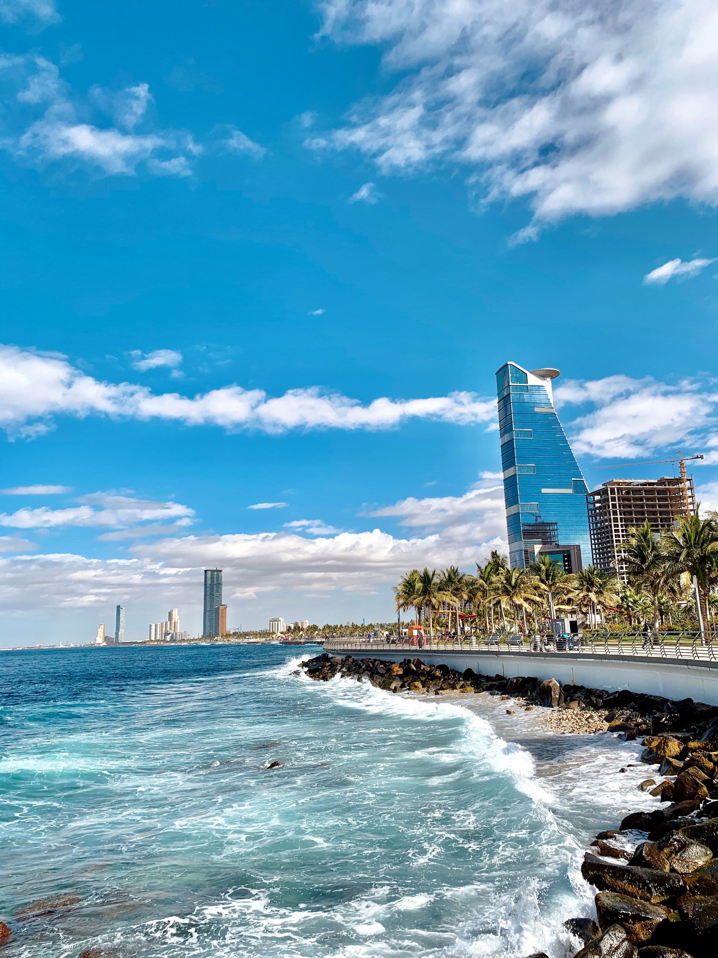 The Jeddah Corniche waterfront with the city's towers rising behind the promenade