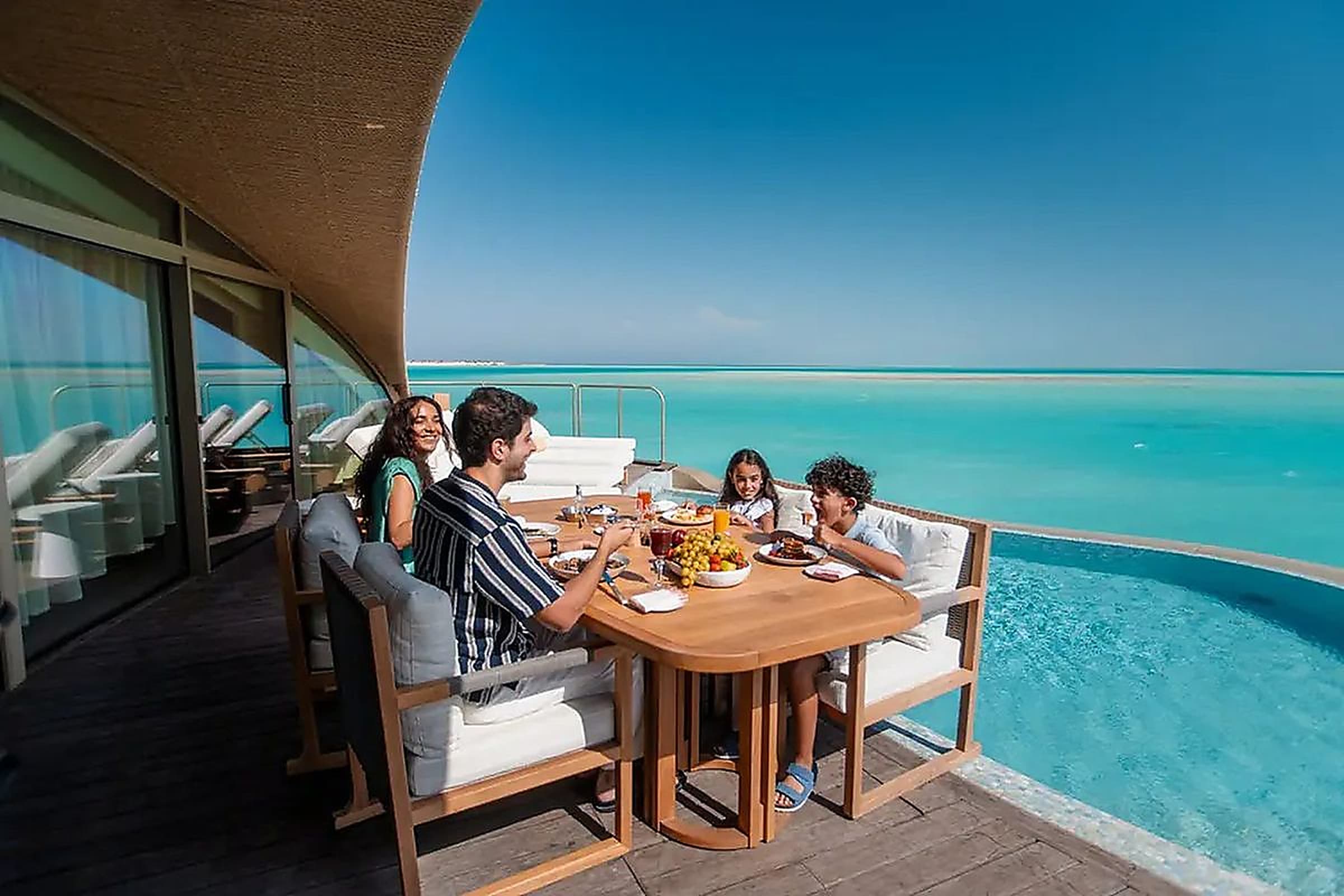 Overwater villa terrace above the Red Sea