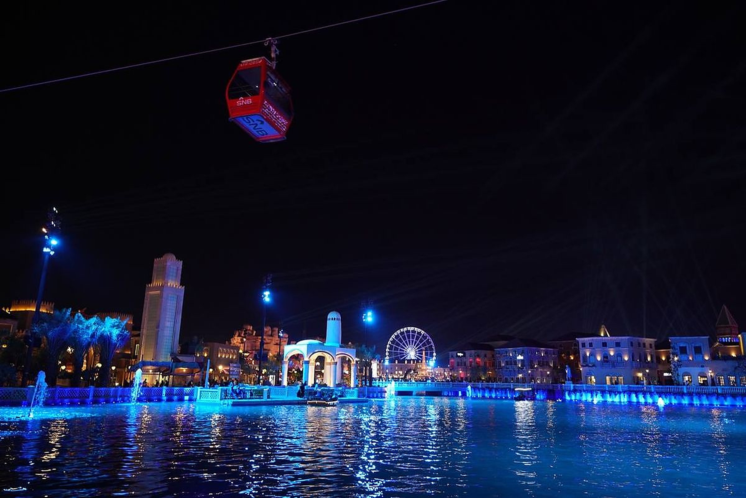 Boulevard City Riyadh lit at night during Riyadh Season, the kind of evening a limousine service is booked for