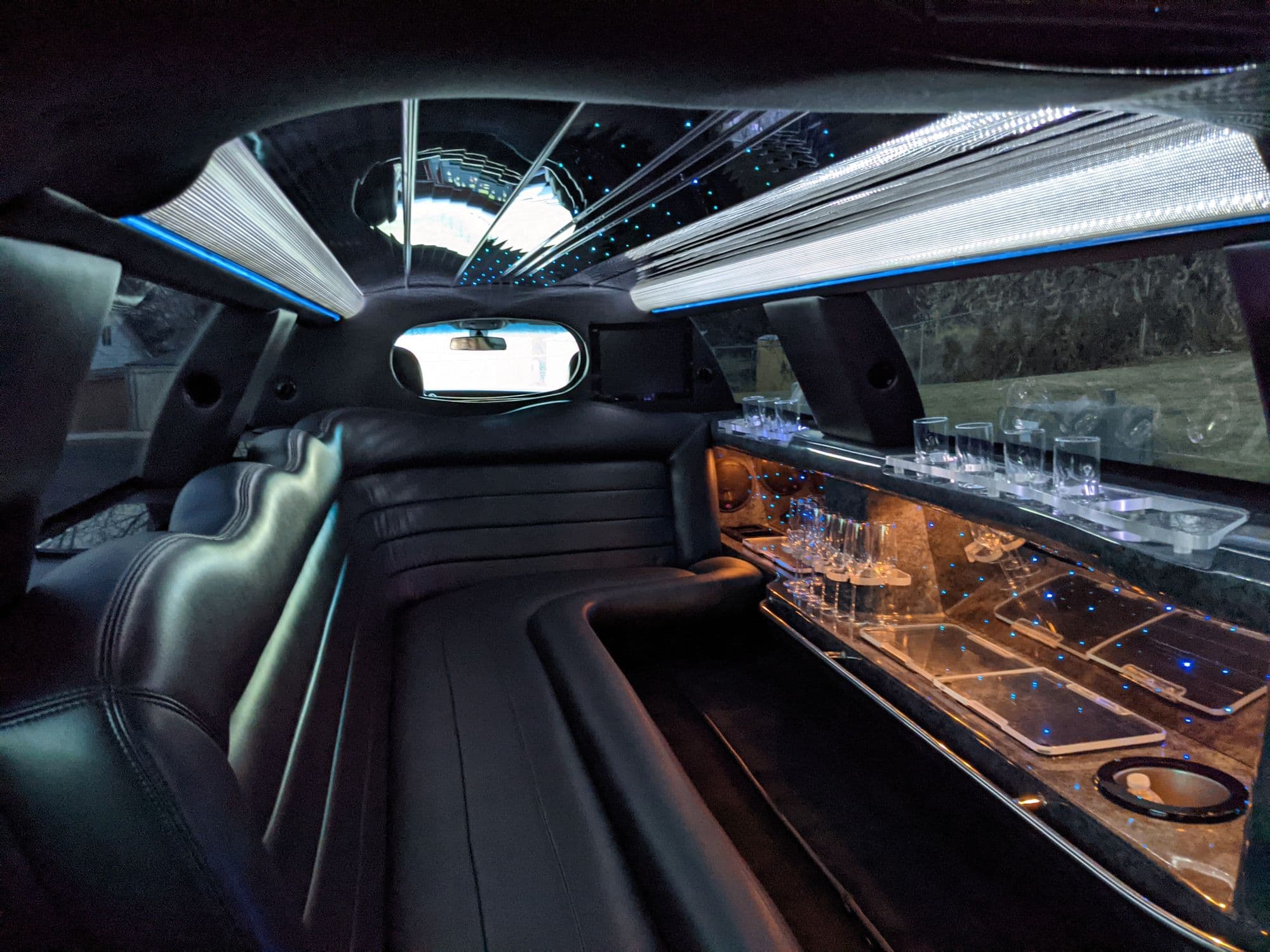 Coach lounge conversion in black hide under ambient light